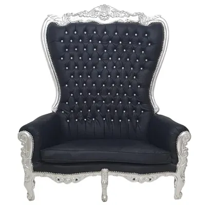 Produktbild von Barocksessel Sessel Schwarz Silber Armlehne Thron Majestätisch König Royal XXL