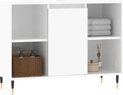 Produktbild von vidaXL Badschrank Hochglanz-Weiß 80x33x60 cm Holzwerkstoff