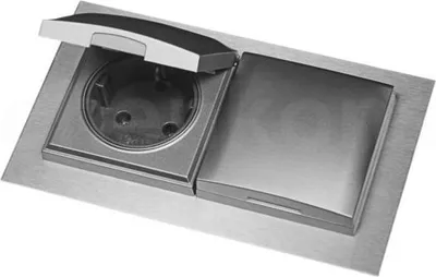 Produktbild von Thebo Einbausteckdose 17476 Edelstahl 2fach ST 3009 ST/2 mit Deckel Silber