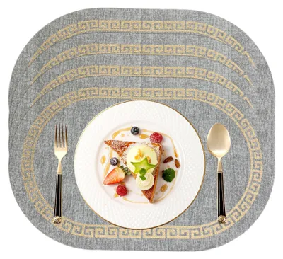 Immagine prodotto di Set di 4 sottopiatti ovali in ecopelle, color grigio chiaro