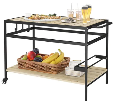 Produktbild von Outsunny Servierwagen, Barbecue Trolley mit 2 Regalen Haken für Garten, Balkon