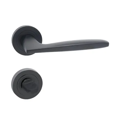 Produktbild von Domino Türgriff Drückergarnitur MIA-R WC - Badezimmer Set Rund-Rosette Türbeschlag für Badezimmertüren Set WC Rosetten-Garnitur Aluminium Schwarz