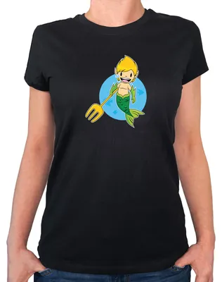 Produktbild von Huuraa Damen T-Shirt Wassermann Fabelwesen XXL Black Bio Baumwolle Fairtrade Damenshirt Geschenkidee