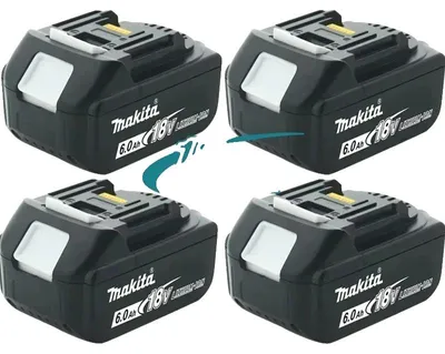 Image de Batterie rechargeable, compatible 18V, capacité 6,0 Ah, lot de 4 batteries Makita 6Ah, 18V