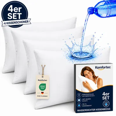 Produktbild von Komfortec Wasserdichter Kissenbezug 4er Set 50x70 cm mit Reißverschluss, Atmungsaktiv, Hypoallergen Kopfkissenbezüge, Anti-Milben, 4 Stück Kissenschoner, Weiß, KI-generiertes Bild