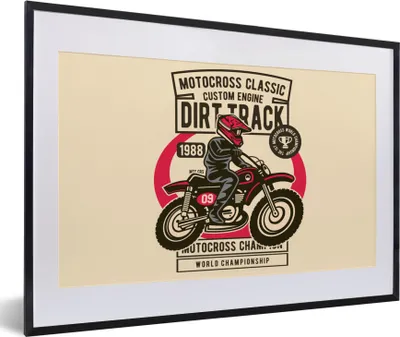 Produktbild von MuchoWow® MuchoWow® Gerahmtes Poster Motorrad - Vintage - Zeichnung 60x40 cm - Poster mit zchwarzem Bilderrahmen - Schlafzimmer - Plakat in Rahmen - Drucken