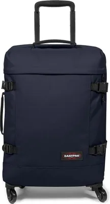 A navy blue Eastpak Trans4 4 Rollen Kabinentrolley 54 cm suitcase is shown from the front.