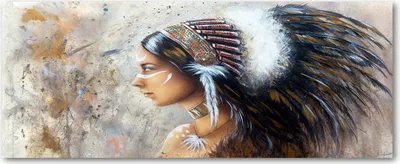 Produktbild von Tulup® Glas-Bild Wandbild aus Glas - 125x50 - Wandkunst - Wandbild hinter gehärtetem Sicherheitsglas - Dekorative Wand für Küche & Wohnzimmer  - Kunst: modern & klassisch - Indianerin - Braun