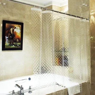 Imagen del producto de Cortina de ducha impermeable de 240 x 200 cm, fabricada con 100% EVA, resistente al moho, con efecto 3D y transparente. Incluye 12 anillas