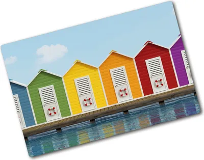 Produktbild von Tulup Glas Herdabdeckplatte - 80x52 cm - Glaskeramikkochfeld-Abdeckung Spritzschutz Glasabdeckplatte - Einteilig - Kunst: Modern & Klassisch - Strandhütten - Mehrfarbig