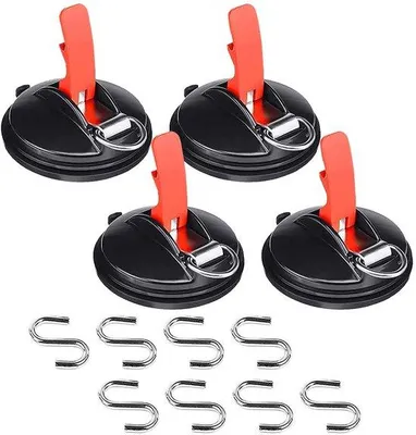 Immagine prodotto di Uniqoos® Set di 4 ventose resistenti con 8 ganci a S – capacità di carico fino a 22 kg, facili da usare senza foratura, ideali per campeggio, uso domestico e traslochi