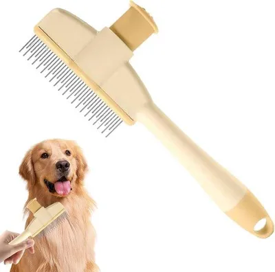 Produktbild von Famanu Flohkamm für Hunde und Katzen - Selbstreinigendes Design - Ergonomischer Griff - Gelb Grün