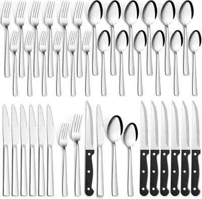 Image de Service de couverts en argent – 36 pièces pour 6 personnes – Compatible lave-vaisselle