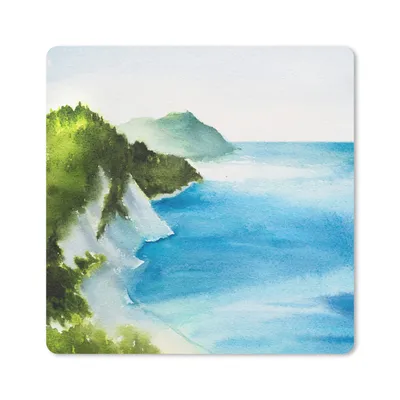 Produktbild von MuchoWow® Mauspad Mousepad Meer - Berg - Aquarell 20x20 cm - Mousepads - Maus Mat - Pad - Mausunterlage - Desk Mat - Bureauartikeln