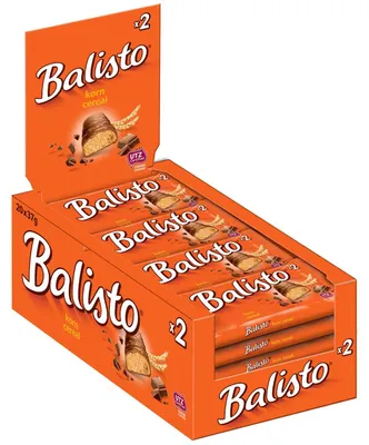 Productafbeelding van Balisto Volkorenkoek met volkoren, bedekt met chocolade, reep, 37g, verpakking van 20 stuks