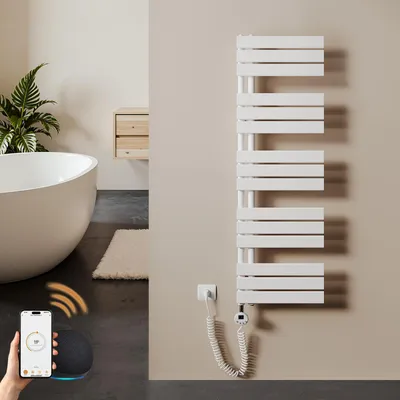 Produktbild von S'AFIELINA Handtuchheizkörper Elektrisch 1320×400mm, Badheizkörper Elektrisch mit Thermostat, WiFi, programmierbarem Timer, LCD-Anzeige, 600 W, Weiß