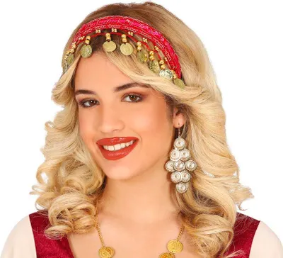 Produktbild von Wüstenprinz Haarreif Goldene Münzen Märchenhafte Kopfverzierung Sheik Karneval, Farbe: Rot