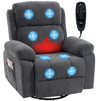 Productafbeelding van Relaxfauteuil, tv-fauteuil, 360° draaibare massagestoel met verwarming, massagefunctie, chenille-look, donkergrijs