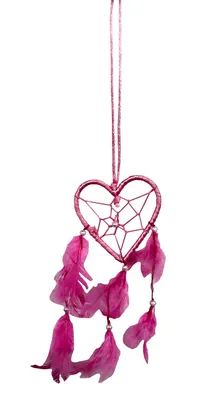 Traumfänger Wanddeko, handgefertigt, Herzform, rosa, 38 cm