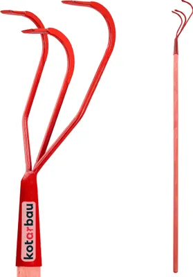 Produktbild von KOTARBAU® Grubber 120 mm mit 3 Zinken aus Stahl Rot Kultivator mit Stielholz 120 cm Handgrubber Gartenkralle Gerätekopf Garten Gerät Gartenwerkzeug