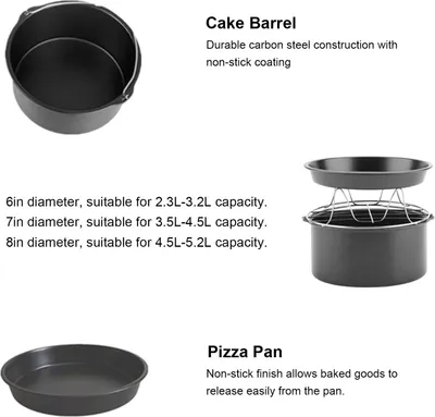Image de 10Pcs Air Fryer Accessory Kit Frying Baking Pan Rack Pizza Tray Pot Metal Holder Bread Bracket Cupcake Mould Set for 3.2QT-5.8QT Air Fryer