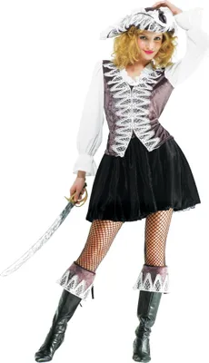 A woman in a pirate costume posing for a product image.