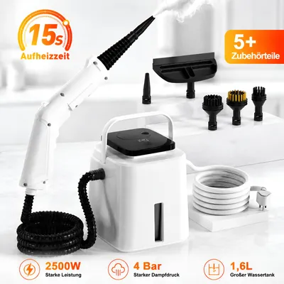 Produktbild von 1500W Dampfreiniger mit 1,55L XL-Wassertank & 15s Aufheizung – Handdampfreiniger mit LED-Display & 4 Stufen – Tragbarer Hochdruck-Dampfreiniger 4 Bar