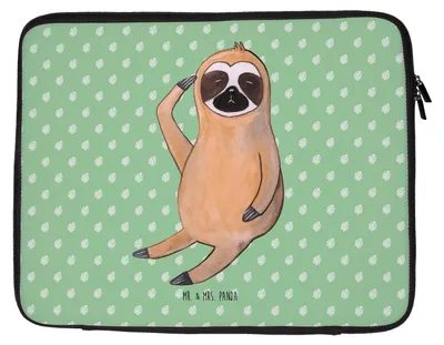 Produktbild von Mr. & Mrs. Panda Laptop Tasche Faultier Vogel 27 x 36 cm - Tropengrün - Geschenk, Laptophülle, Notebook Sleeve, Morgenmuffel, Laptoptasche, Der Frühe, Genervt, Hülle