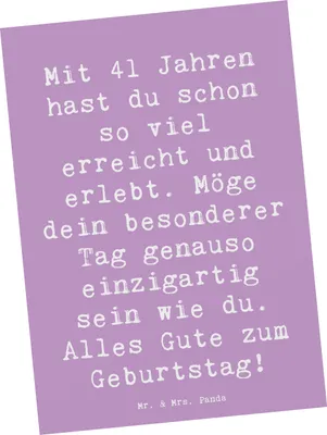Produktbild von Mr. & Mrs. Panda Postkarte Spruch 41. Geburtstag - Lavendeltraum - Geschenk, Abenteuer, Postkarten, Happy Birthday, einzelkarte, Geburtstagsgruß, Alter, Ansichtskarten