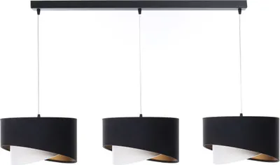 Produktbild von Hängeleuchte Stoff E27 H: max. 94 cm in Schwarz Weiß Gold 3-flammig länglich Modern Hängelampe
