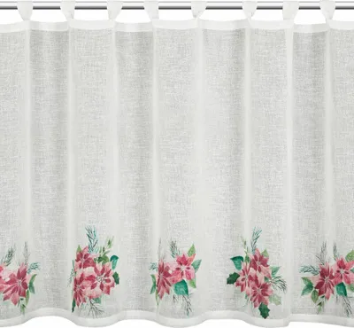 Produktbild von EUROFIRANY | Bistrogardine - Weihnachtsvorhang - 90 x 150 cm - weiß mit Blumenmuster - Scheibengardine