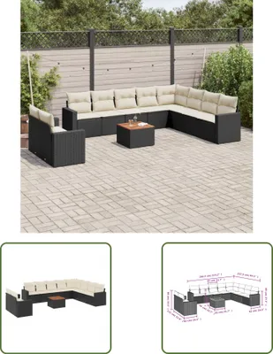Produktbild von The Living Store 11-tlg. Garten-Sofagarnitur mit Kissen Schwarz Poly Rattan