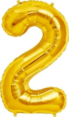 Productafbeelding van Folieballon, cijfer 2, goud, 100 cm, 1 stuk.