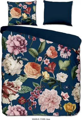 Productafbeelding van Descanso Dekbedovertrek "bloemen" - Blauw - (200x200/220 cm) - Biologisch Katoen satijn