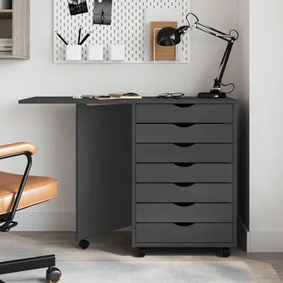 Produktbild von Möbel Rollschrank mit Schreibtisch MOSS Grau Massivholz Kiefer - Kommoden &9680