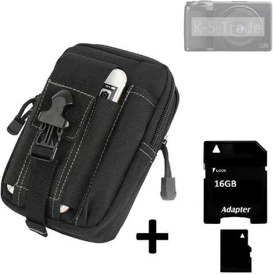 Produktbild von Kompatibel mit Ricoh GR IIIx Gürteltasche / Holster schwarz Schutz Hülle Kameratasche Fototasche Case Bag + 16 GB Memorycard Extrafächer, K-S-Trade