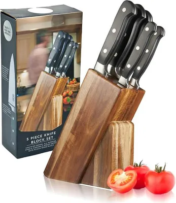 Immagine prodotto di Set di coltelli, 5 pezzi, con coltelliera in legno.