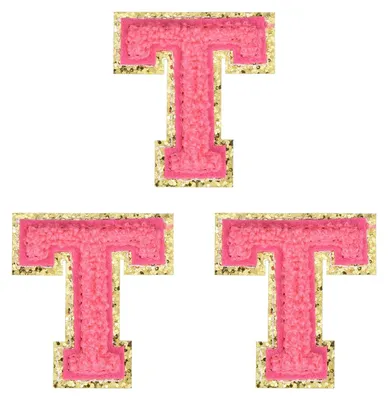 Aufbügelbare Chenille-Letterpatches, 3 Stück, 5,1 cm, rosa, mit Goldrand