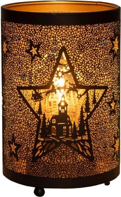 Produktbild von Anna's Collection Laterne mit eingebauter LED-Beleuchtung, Stern-Design, schwarz/gold, 16 x 10,5 cm