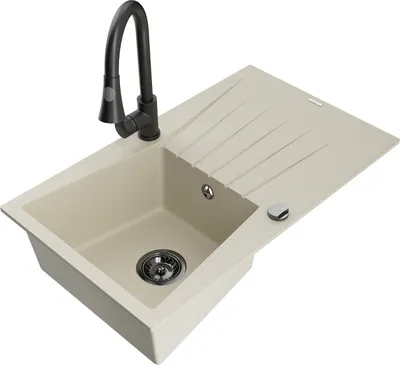 Produktbild von Mexen Cesar 1 Becken-Granitspüle mit Abtropffläche und Mischbatterie Elia, Beige - 6514-69-670101-70