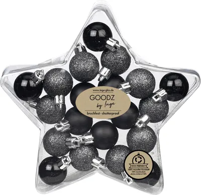 Produktbild von Weihnachtskugeln Kunststoff 3cm in Sternbox 20er Set - Schwarz Mix