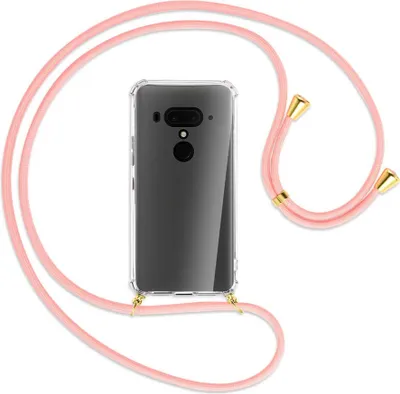 Produktbild von Handykette Backcover-Schutzhülle mit Band (Metall goldfarben) für HTC U12 Plus - rosa
