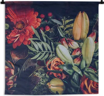 Produktbild von MuchoWow® Wandteppich Wandbehang Blumenstrauß - Stilleben - Blumen - Pflanzen - Rot 60x60 cm Tapisserie Dekoration Wandtuch - Dekorationen - Wand Decke