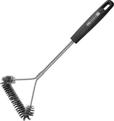 Produktbild von FMprofessional Drahtbürste BBQ, hochwertige Bürste für Grillrost mit Kunststoffgriff, abgerundete Grillbürste mit Edelstahl-Borsten (Farbe: Schwarz/Silber) Menge: 1 Stück
