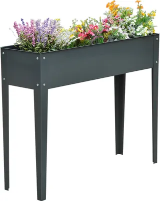 Produktbild von Outsunny Hochbeet, Kräuterbeet, Pflanzkasten mit 3 Abflusslöchern, Blumenkasten mit Füßen, Metall, 100 x 30 x 80 cm