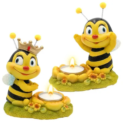 Produktbild von Dekohelden24 Dekofigur Bienenpaar mit Teelichthalter, 2er Set, Gartendeko, Polyr