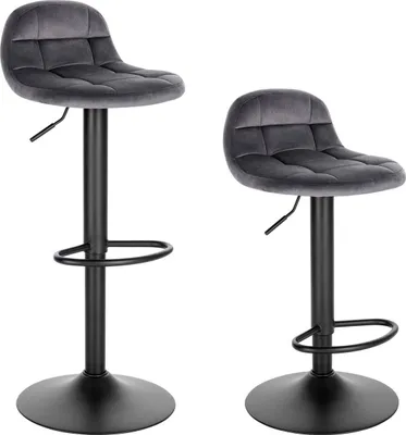 Obrázek produktu pro Barová židle Riva - S opěradlem - Ergonomická barová židle - Kuchyně - Tmavě šedá - Nastavitelná výška 62-83 cm - Samet - Sada 2 kusů