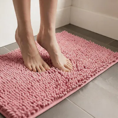 Produktbild von Chenille Badematte 80 x 50 cm, rosa, rutschfest, für Badezimmer