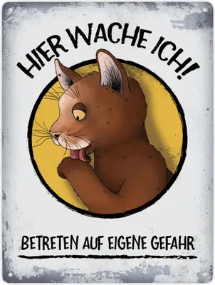 Produktbild von Hier wache ich! Betreten auf eigene Gefahr Metallschild XXL mit Katze Comic