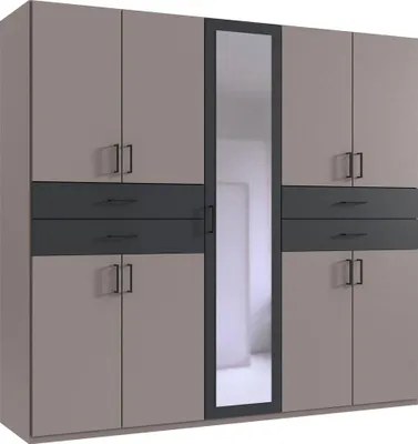 Produktbild von Kleiderschrank Taiga Drehtürenschrank mit Spiegel Ausführung wählbarsandgrau / graphit